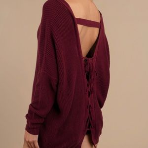 🚫SOLD🚫 TOBI Cozy Up Lace Up Sexy Back Sweater in Wine
